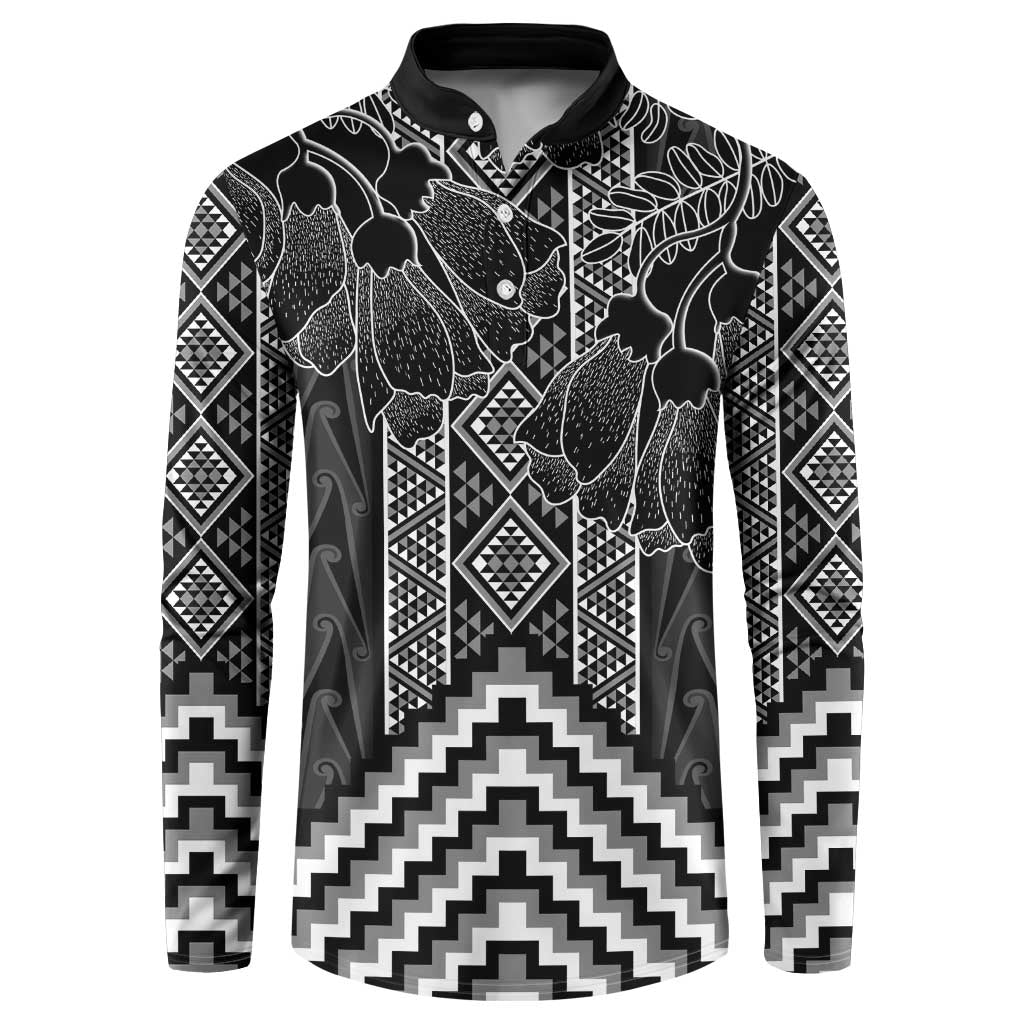 Aotearoa Taniko Pattern Button Sweatshirt Poutama Mix Kowhai Flowers LT7 Grey - Polynesian Pride
