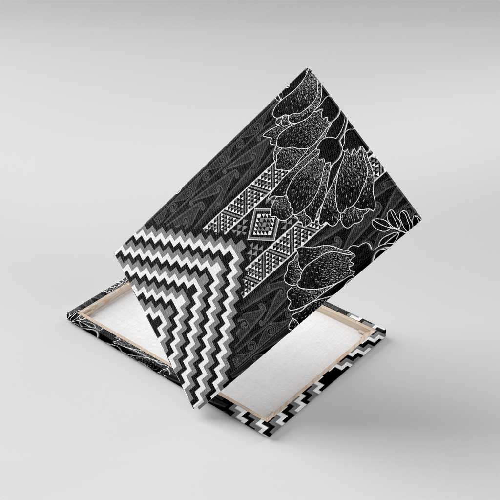 Aotearoa Taniko Pattern Canvas Wall Art Poutama Mix Kowhai Flowers