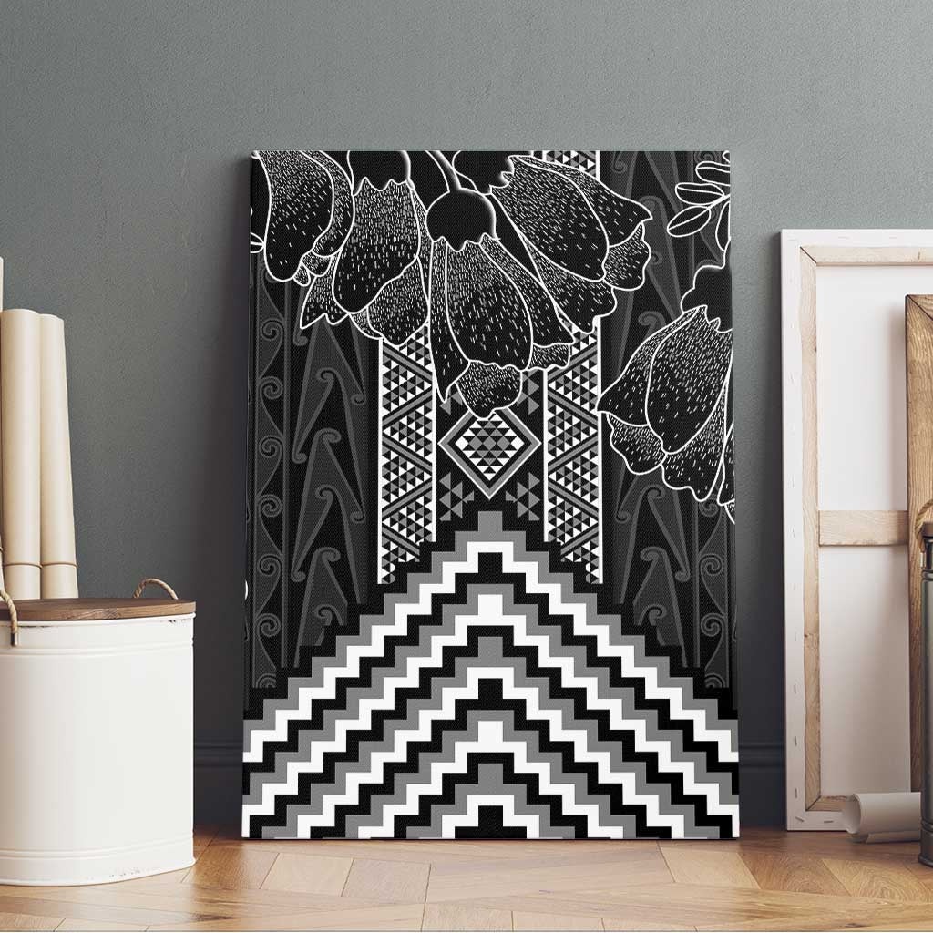 Aotearoa Taniko Pattern Canvas Wall Art Poutama Mix Kowhai Flowers