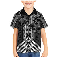 Aotearoa Taniko Pattern Family Matching Mermaid Dress and Hawaiian Shirt Poutama Mix Kowhai Flowers