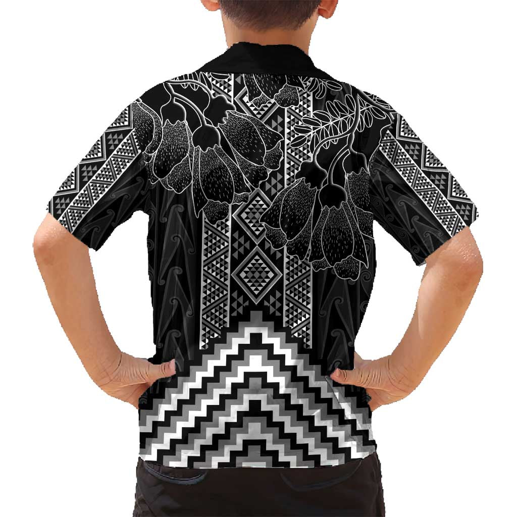 Aotearoa Taniko Pattern Family Matching Puletasi and Hawaiian Shirt Poutama Mix Kowhai Flowers LT7 - Polynesian Pride