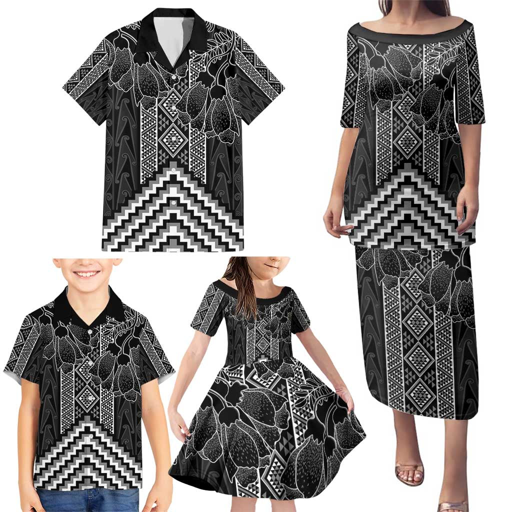 Aotearoa Taniko Pattern Family Matching Puletasi and Hawaiian Shirt Poutama Mix Kowhai Flowers LT7 - Polynesian Pride