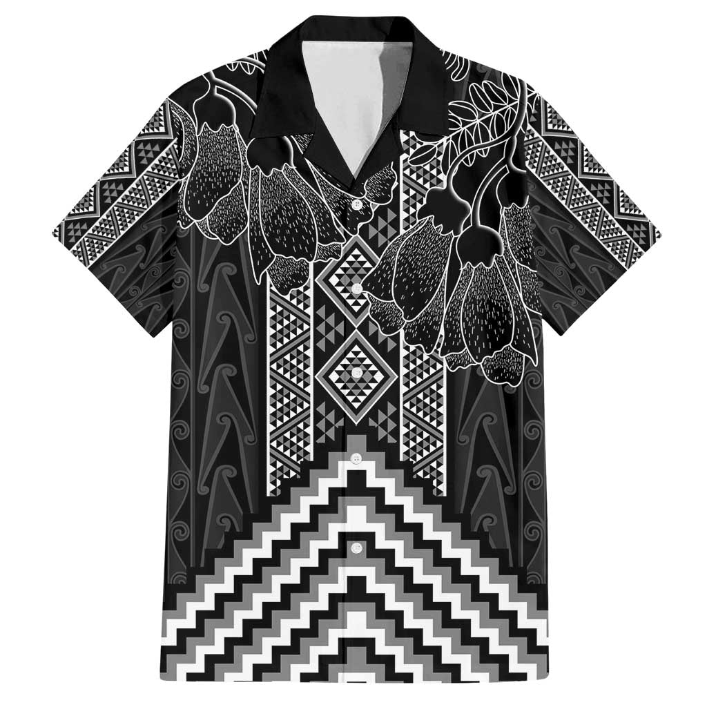 Aotearoa Taniko Pattern Family Matching Puletasi and Hawaiian Shirt Poutama Mix Kowhai Flowers LT7 Dad's Shirt - Short Sleeve Grey - Polynesian Pride