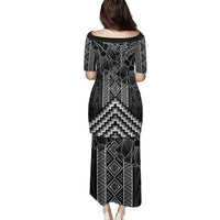 Aotearoa Taniko Pattern Family Matching Puletasi and Hawaiian Shirt Poutama Mix Kowhai Flowers LT7 - Polynesian Pride