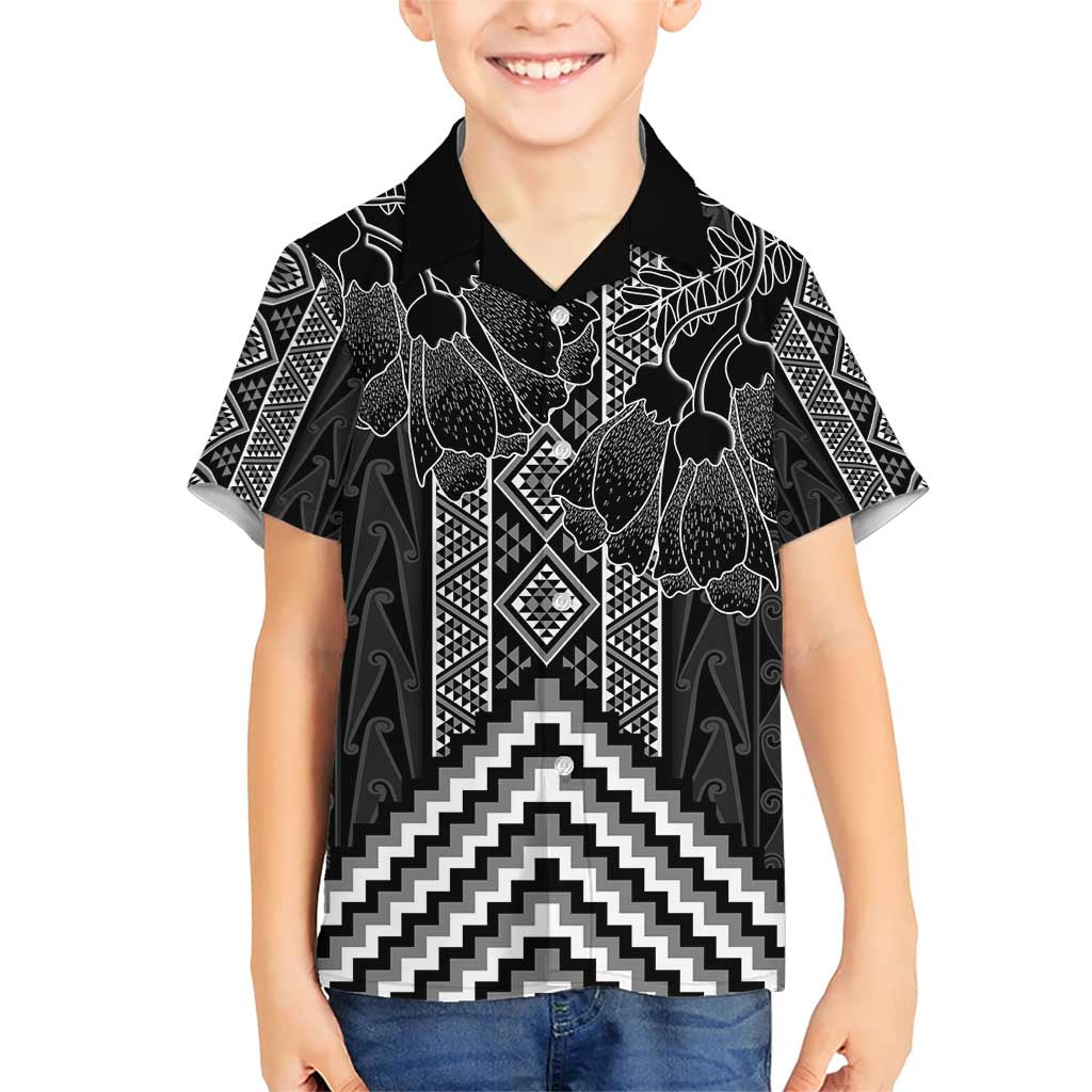 Aotearoa Taniko Pattern Family Matching Short Sleeve Bodycon Dress and Hawaiian Shirt Poutama Mix Kowhai Flowers