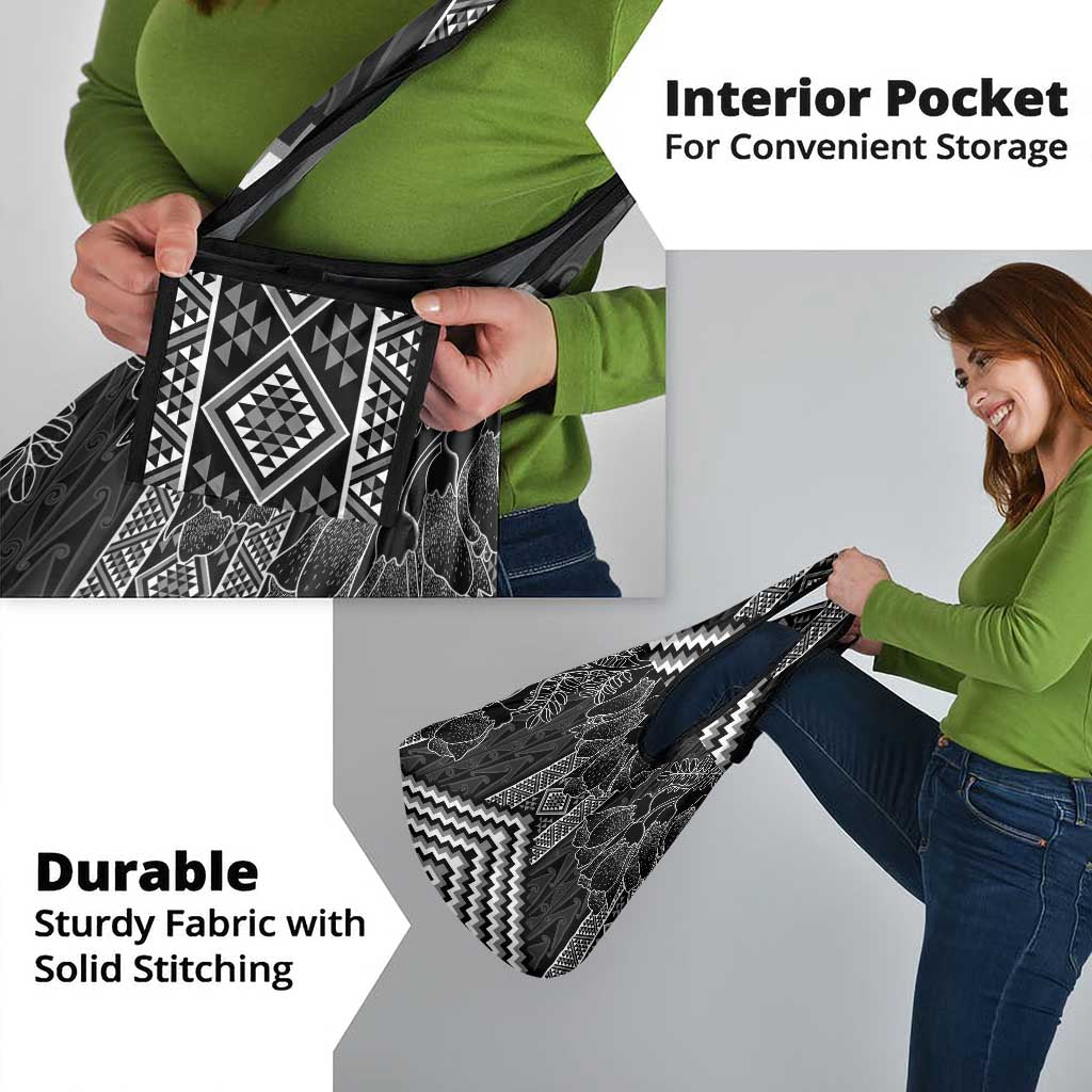 Aotearoa Taniko Pattern Grocery Bag Poutama Mix Kowhai Flowers