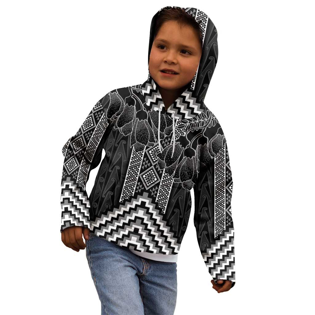 Aotearoa Taniko Pattern Kid Hoodie Poutama Mix Kowhai Flowers