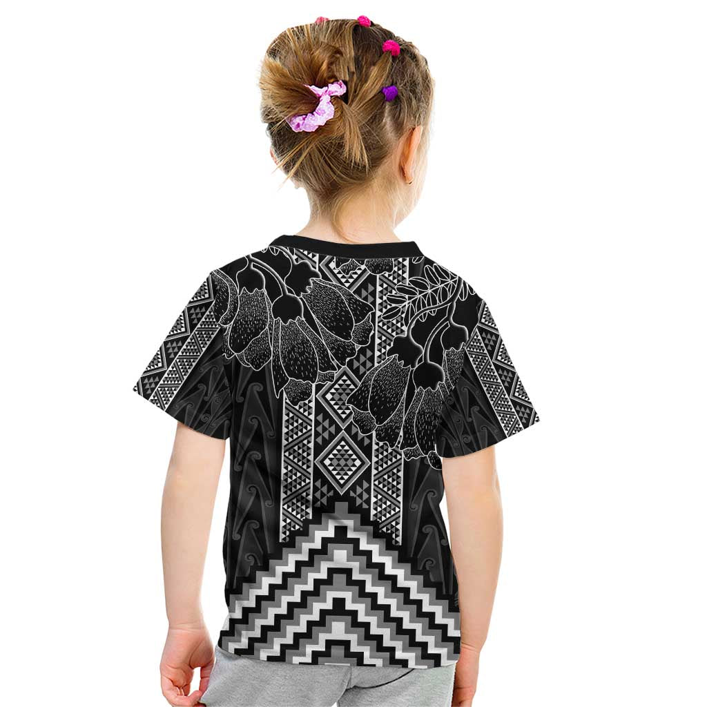 Aotearoa Taniko Pattern Kid T Shirt Poutama Mix Kowhai Flowers LT7 - Polynesian Pride