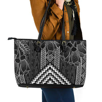 Aotearoa Taniko Pattern Leather Tote Bag Poutama Mix Kowhai Flowers LT7 - Polynesian Pride