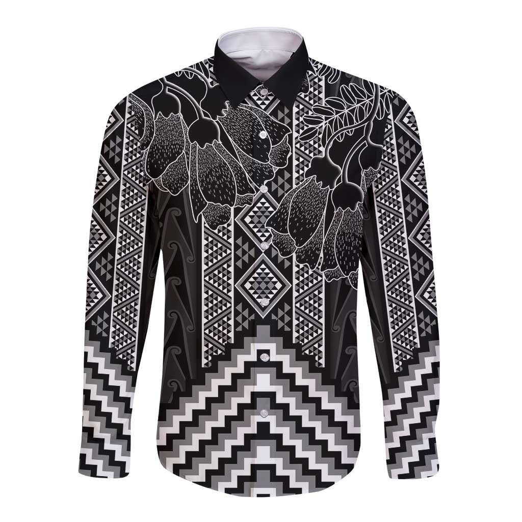 Aotearoa Taniko Pattern Long Sleeve Button Shirt Poutama Mix Kowhai Flowers
