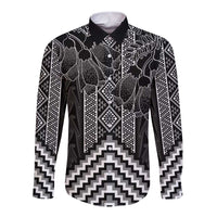 Aotearoa Taniko Pattern Long Sleeve Button Shirt Poutama Mix Kowhai Flowers