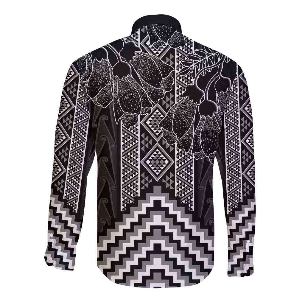 Aotearoa Taniko Pattern Long Sleeve Button Shirt Poutama Mix Kowhai Flowers