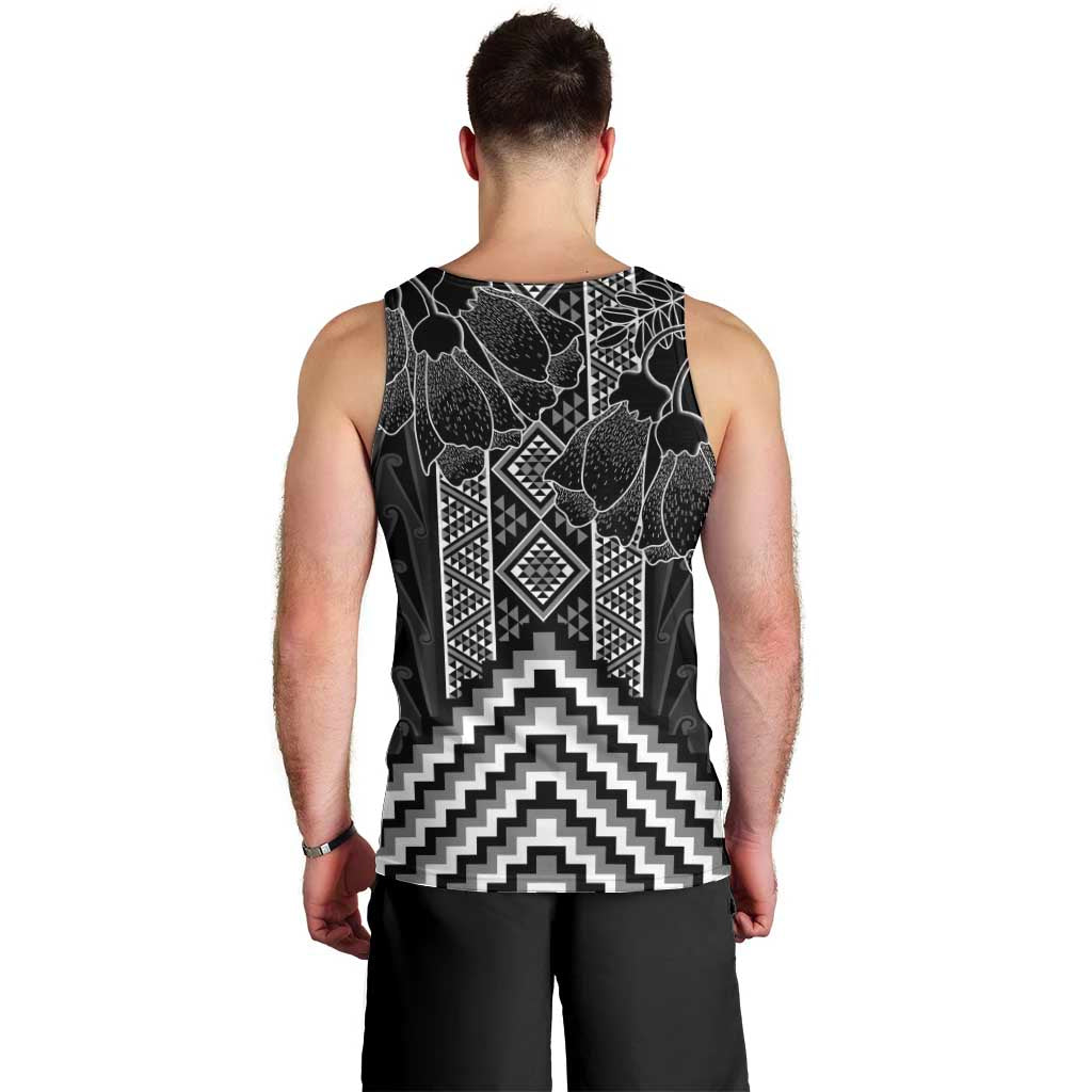 Aotearoa Taniko Pattern Men Tank Top Poutama Mix Kowhai Flowers