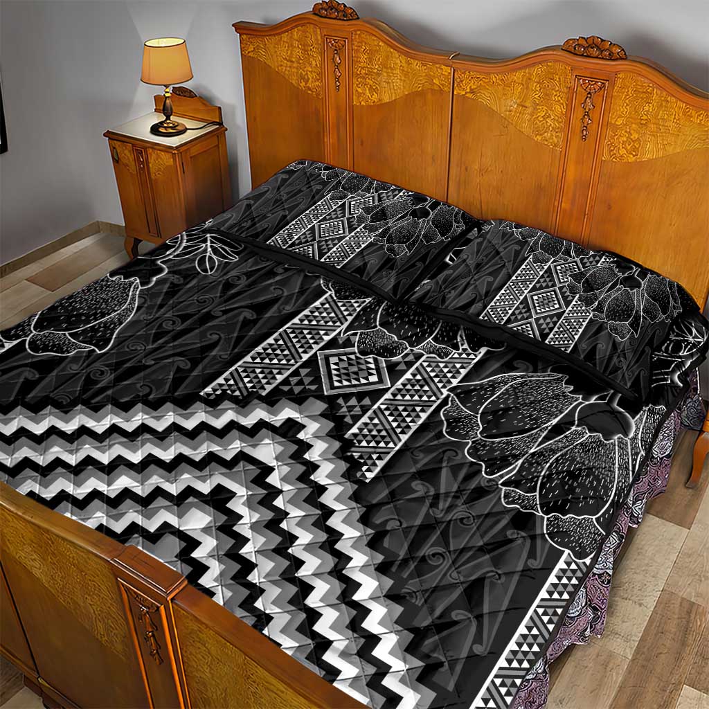 Aotearoa Taniko Pattern Quilt Bed Set Poutama Mix Kowhai Flowers