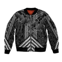 Aotearoa Taniko Pattern Sleeve Zip Bomber Jacket Poutama Mix Kowhai Flowers LT7 Unisex Grey - Polynesian Pride