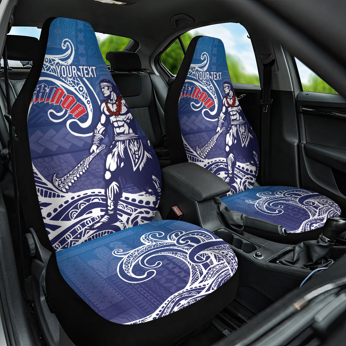 Samoa Manuia le Aso Tuto'atasi Siapo Motif Car Seat Cover Warrior with Nifo Oti