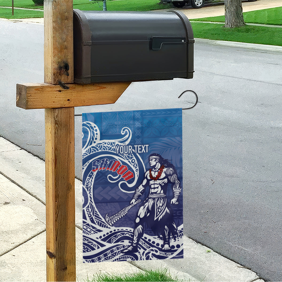 Samoa Manuia le Aso Tuto'atasi Siapo Motif Garden Flag Warrior with Nifo Oti