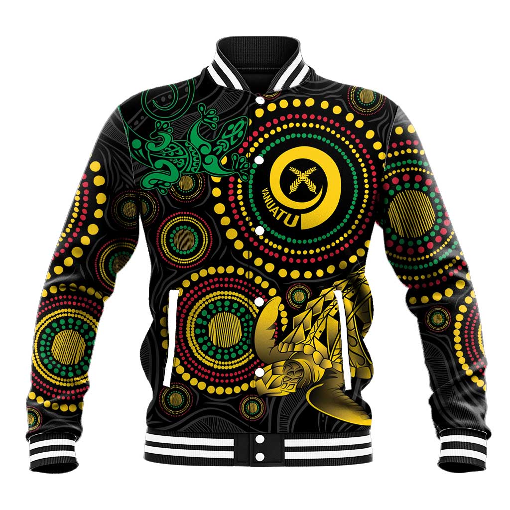 Vanuatu Personalized Aboriginal Arts Baseball Jacket Turtle and Iguana Special - Polynesian Pride