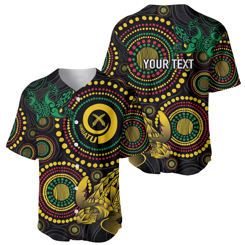 Vanuatu Personalized Aboriginal Arts Baseball Jersey Turtle and Iguana Special - Polynesian Pride