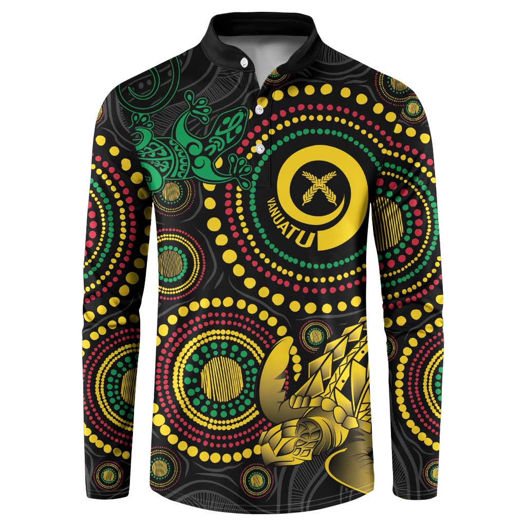 Vanuatu Personalized Aboriginal Arts Button Sweatshirt Turtle and Iguana Special - Polynesian Pride