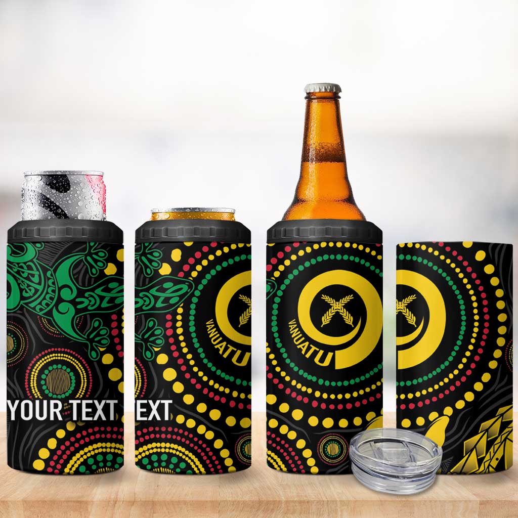 Vanuatu Personalized Aboriginal Arts 4 in 1 Can Cooler Tumbler Turtle and Iguana Special LT7 - Polynesian Pride