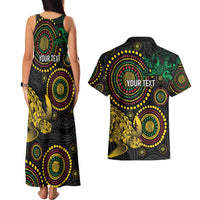 Vanuatu Personalized Aboriginal Arts Couples Matching Tank Maxi Dress and Hawaiian Shirt Turtle and Iguana Special - Polynesian Pride
