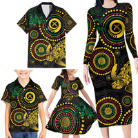Vanuatu Personalized Aboriginal Arts Family Matching Long Sleeve Bodycon Dress and Hawaiian Shirt Turtle and Iguana Special - Polynesian Pride