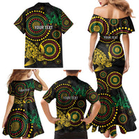 Vanuatu Personalized Aboriginal Arts Family Matching Mermaid Dress and Hawaiian Shirt Turtle and Iguana Special - Polynesian Pride