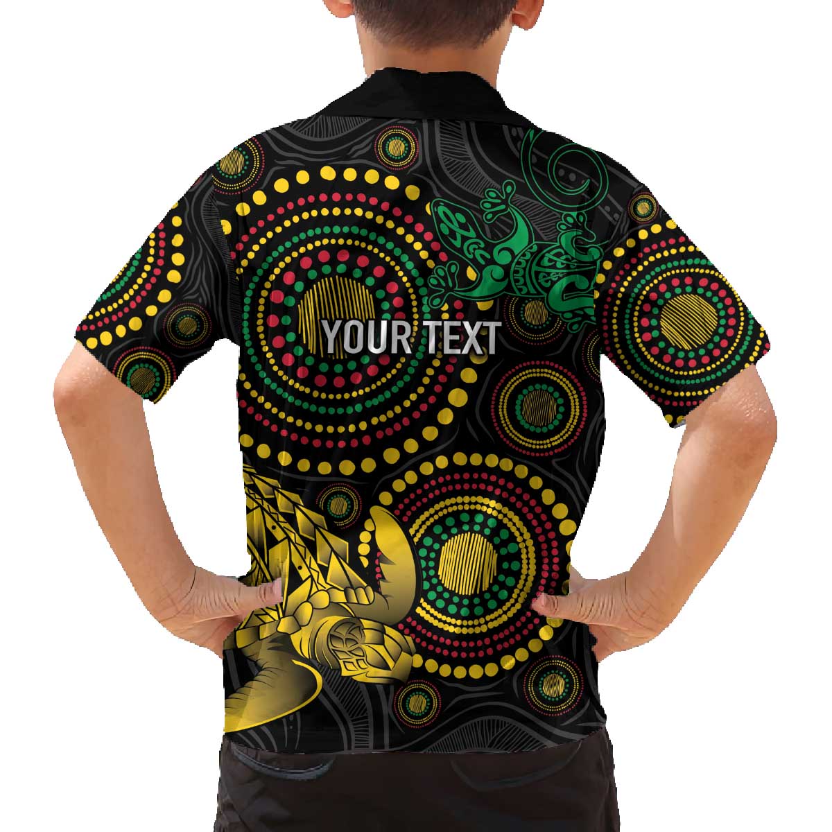 Vanuatu Personalized Aboriginal Arts Family Matching Off The Shoulder Long Sleeve Dress and Hawaiian Shirt Turtle and Iguana Special - Polynesian Pride