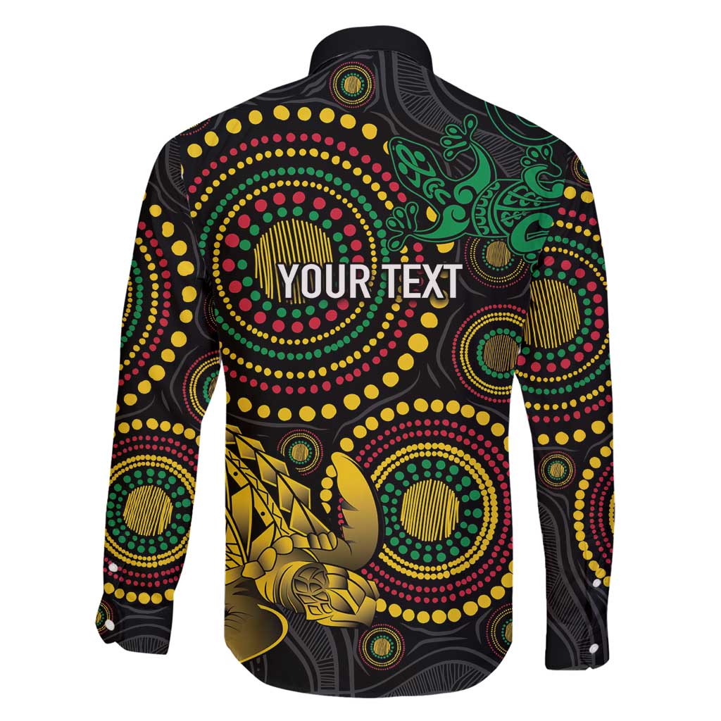 Vanuatu Personalized Aboriginal Arts Family Matching Off Shoulder Maxi Dress and Hawaiian Shirt Turtle and Iguana Special - Polynesian Pride