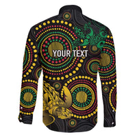 Vanuatu Personalized Aboriginal Arts Family Matching Off Shoulder Maxi Dress and Hawaiian Shirt Turtle and Iguana Special - Polynesian Pride