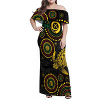 Vanuatu Personalized Aboriginal Arts Family Matching Off Shoulder Maxi Dress and Hawaiian Shirt Turtle and Iguana Special - Polynesian Pride