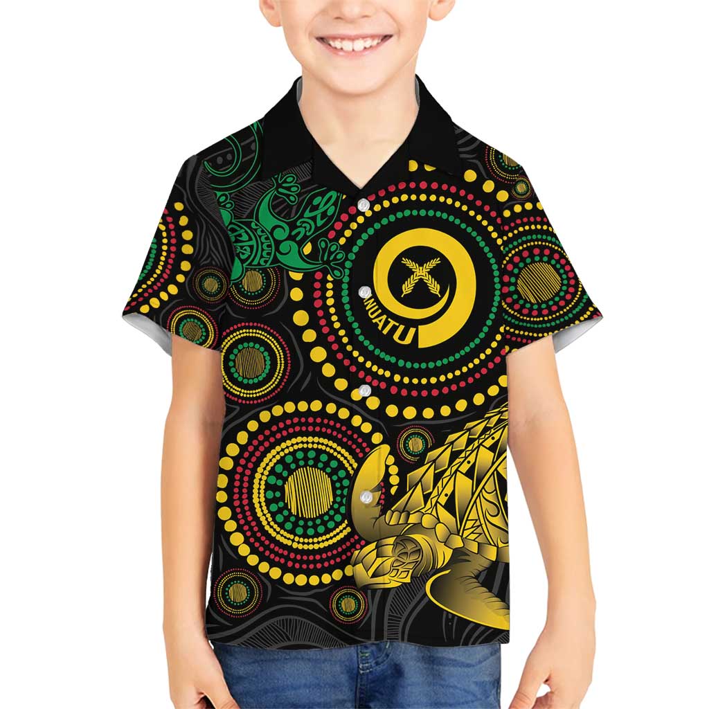 Vanuatu Personalized Aboriginal Arts Family Matching Off Shoulder Maxi Dress and Hawaiian Shirt Turtle and Iguana Special - Polynesian Pride