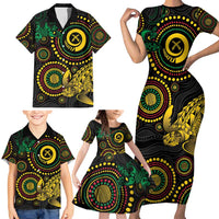 Vanuatu Personalized Aboriginal Arts Family Matching Short Sleeve Bodycon Dress and Hawaiian Shirt Turtle and Iguana Special - Polynesian Pride