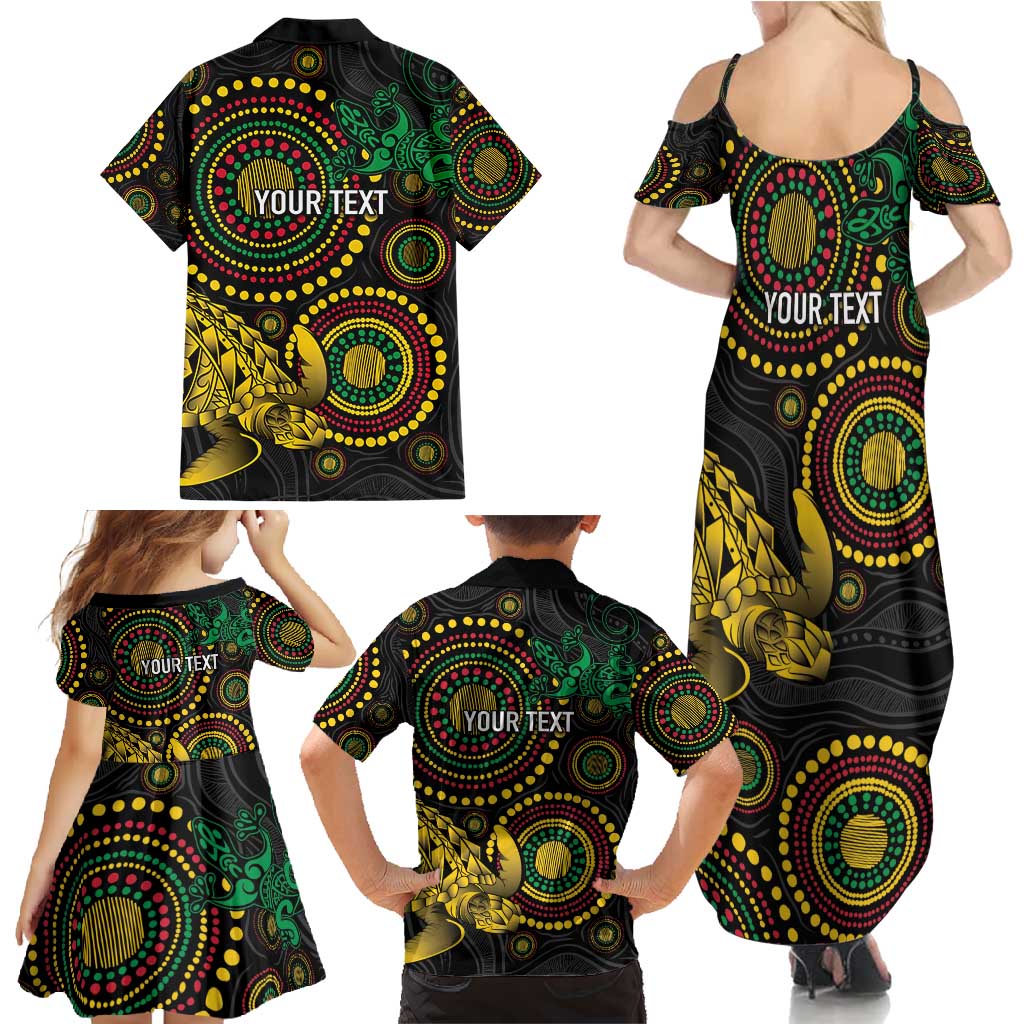 Vanuatu Personalized Aboriginal Arts Family Matching Summer Maxi Dress and Hawaiian Shirt Turtle and Iguana Special - Polynesian Pride