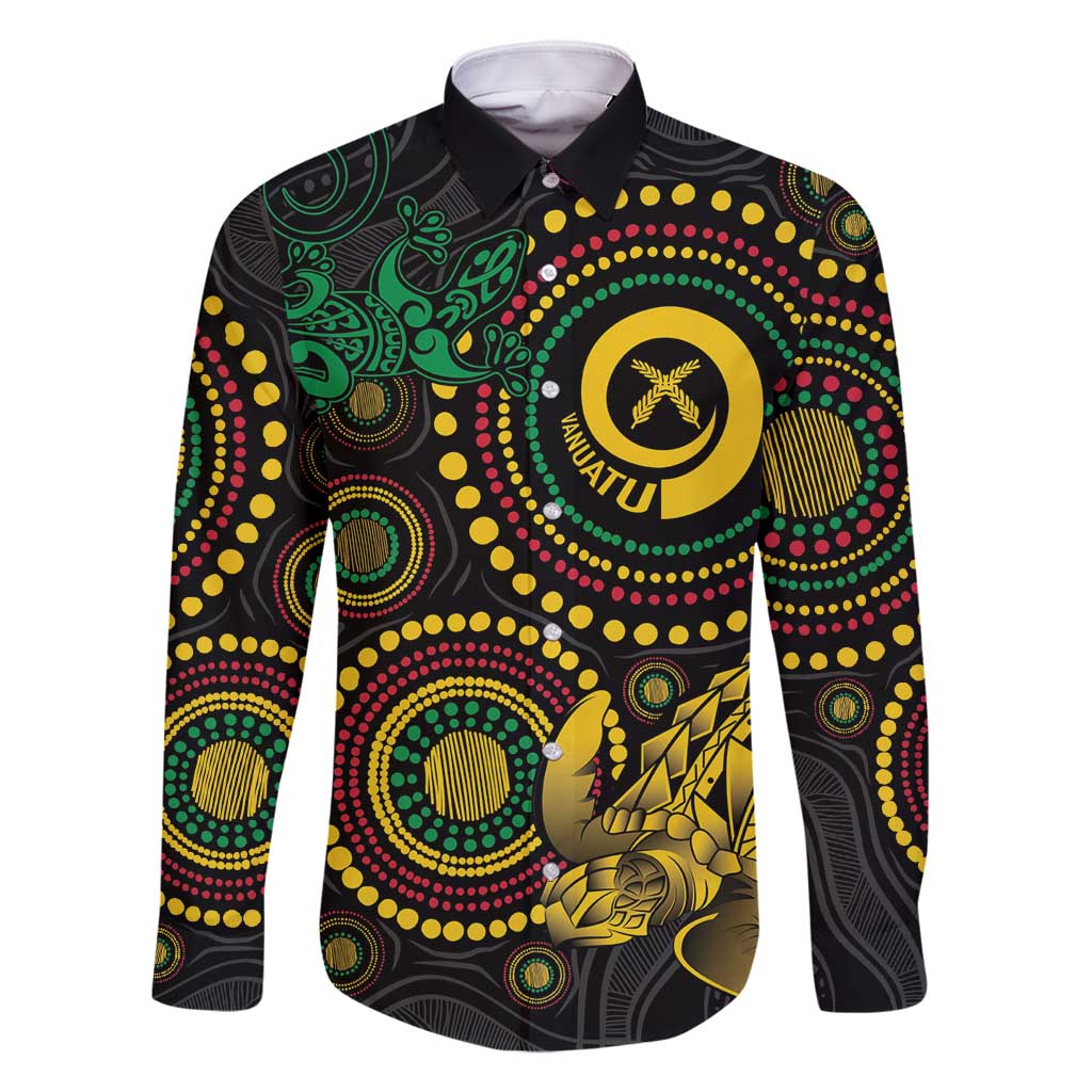 Vanuatu Personalized Aboriginal Arts Family Matching Tank Maxi Dress and Hawaiian Shirt Turtle and Iguana Special - Polynesian Pride