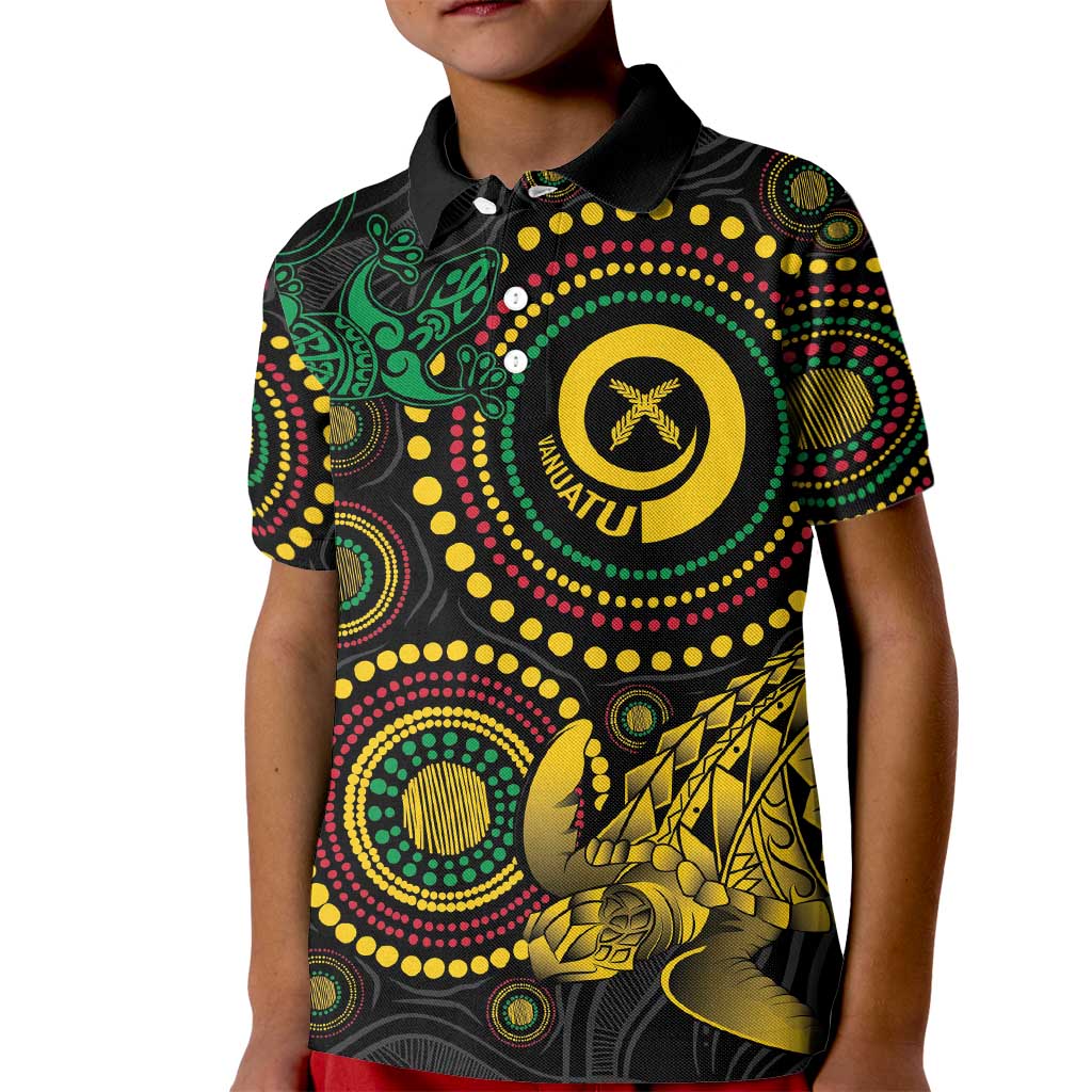 Vanuatu Personalized Aboriginal Arts Kid Polo Shirt Turtle and Iguana Special - Polynesian Pride