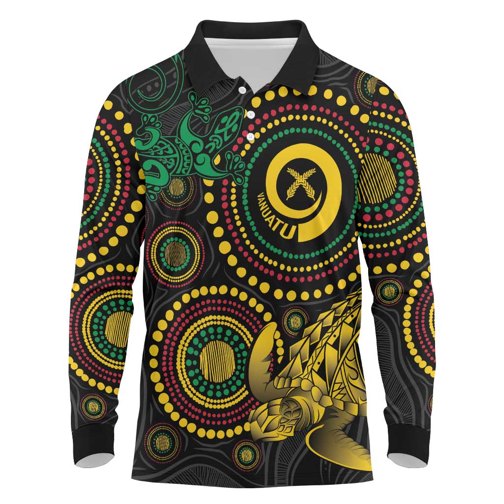 Vanuatu Personalized Aboriginal Arts Long Sleeve Polo Shirt Turtle and Iguana Special LT7 Colorful - Polynesian Pride