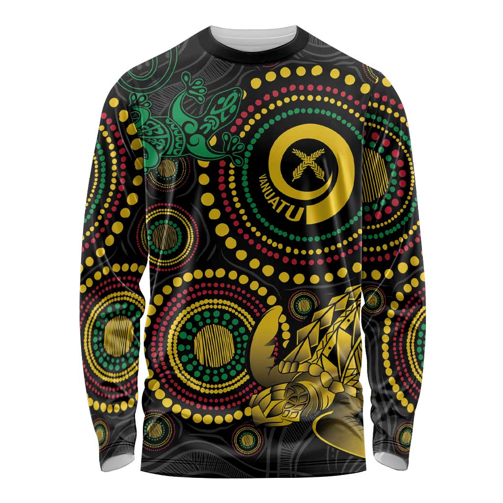 Vanuatu Personalized Aboriginal Arts Long Sleeve Shirt Turtle and Iguana Special - Polynesian Pride