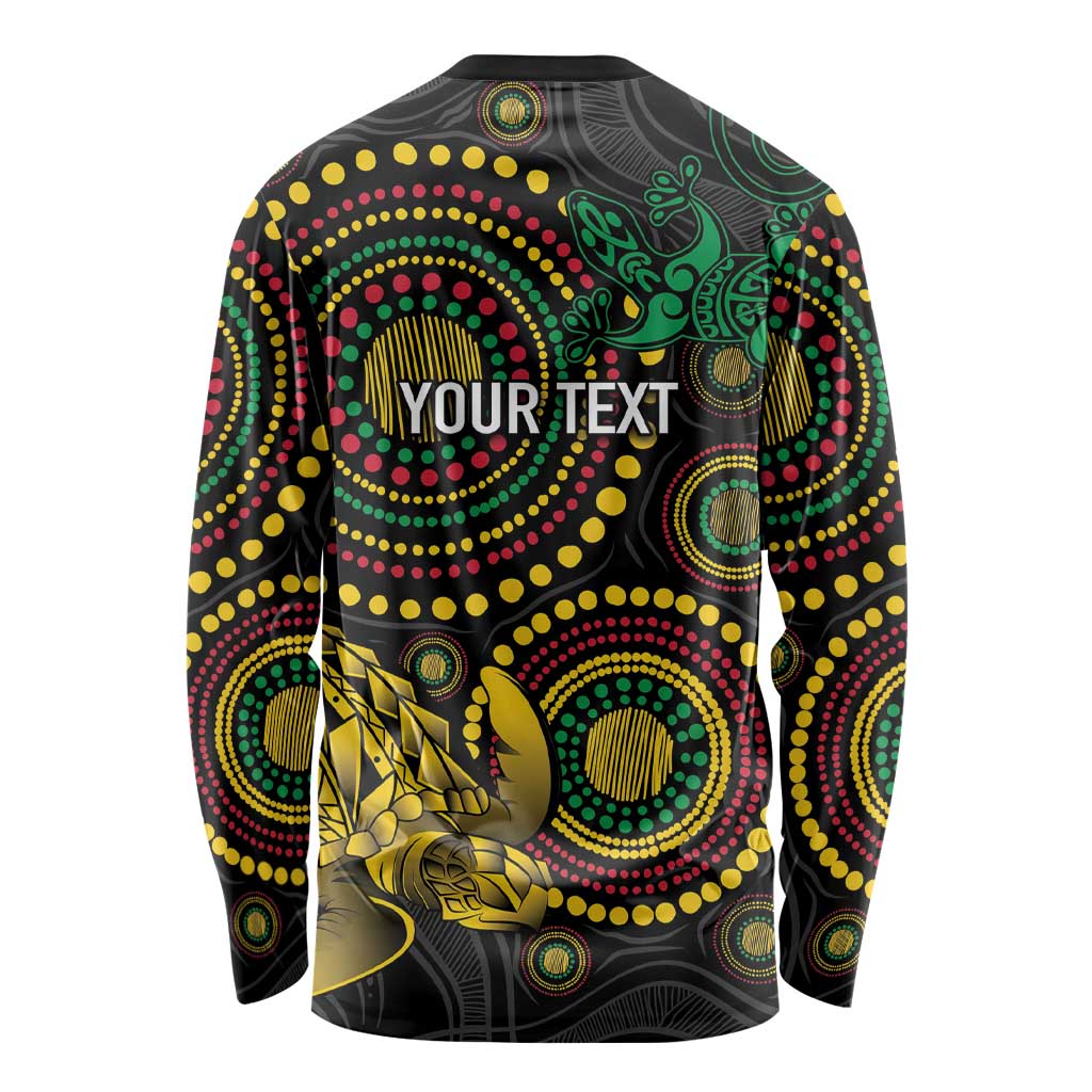 Vanuatu Personalized Aboriginal Arts Long Sleeve Shirt Turtle and Iguana Special - Polynesian Pride