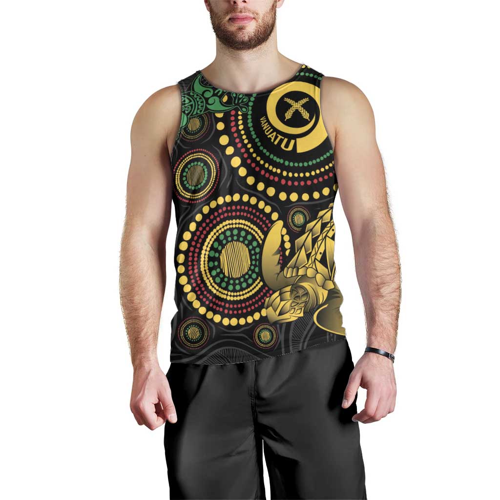 Vanuatu Personalized Aboriginal Arts Men Tank Top Turtle and Iguana Special - Polynesian Pride