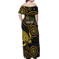 Vanuatu Personalized Aboriginal Arts Off Shoulder Maxi Dress Turtle and Iguana Special - Polynesian Pride