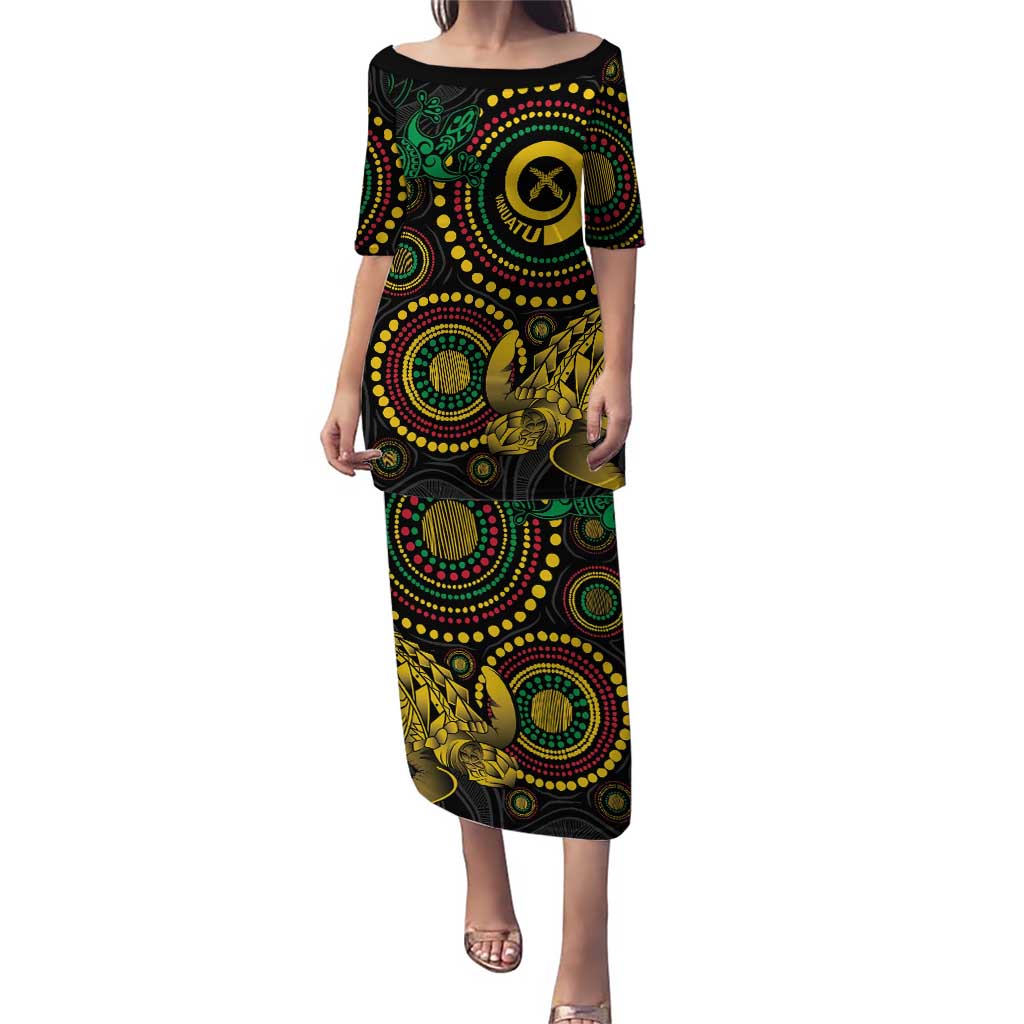 Vanuatu Personalized Aboriginal Arts Puletasi Turtle and Iguana Special LT7 Long Dress Colorful - Polynesian Pride
