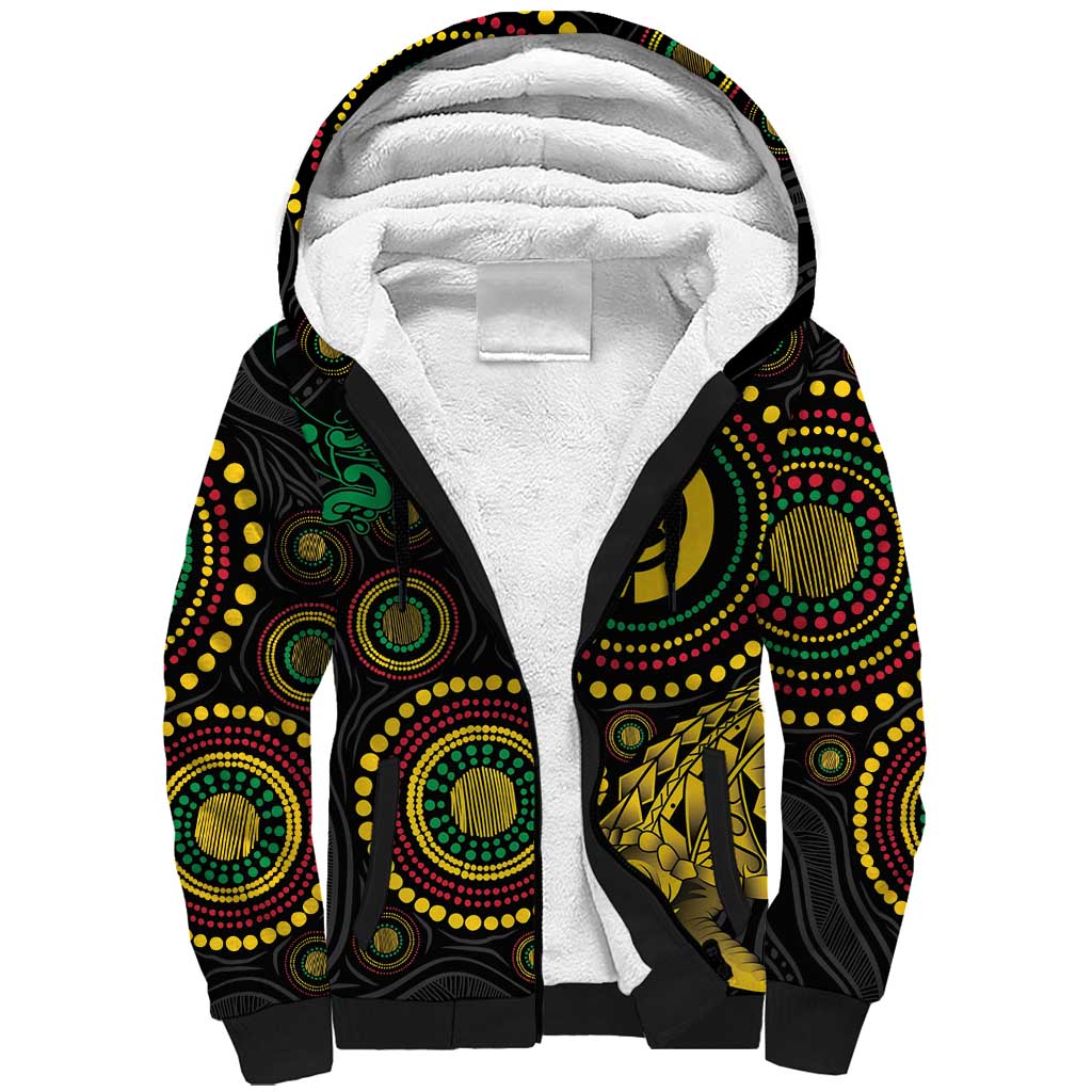 Vanuatu Personalized Aboriginal Arts Sherpa Hoodie Turtle and Iguana Special - Polynesian Pride