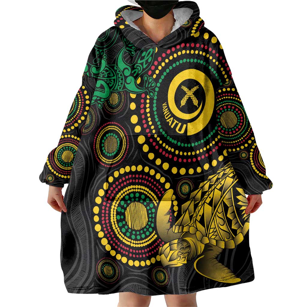 Vanuatu Personalized Aboriginal Arts Wearable Blanket Hoodie Turtle and Iguana Special LT7 - Polynesian Pride