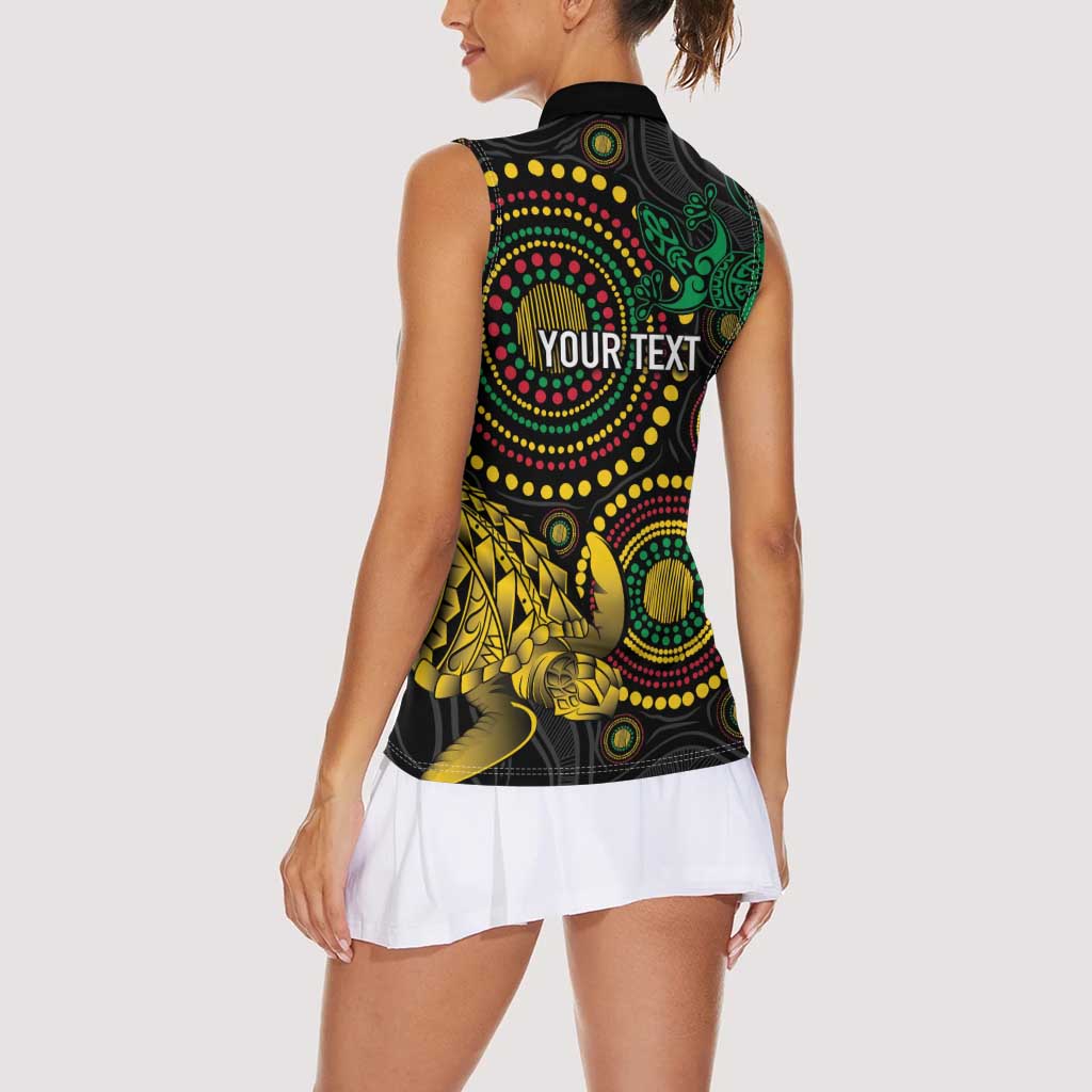 Vanuatu Personalized Aboriginal Arts Women Sleeveless Polo Shirt Turtle and Iguana Special - Polynesian Pride