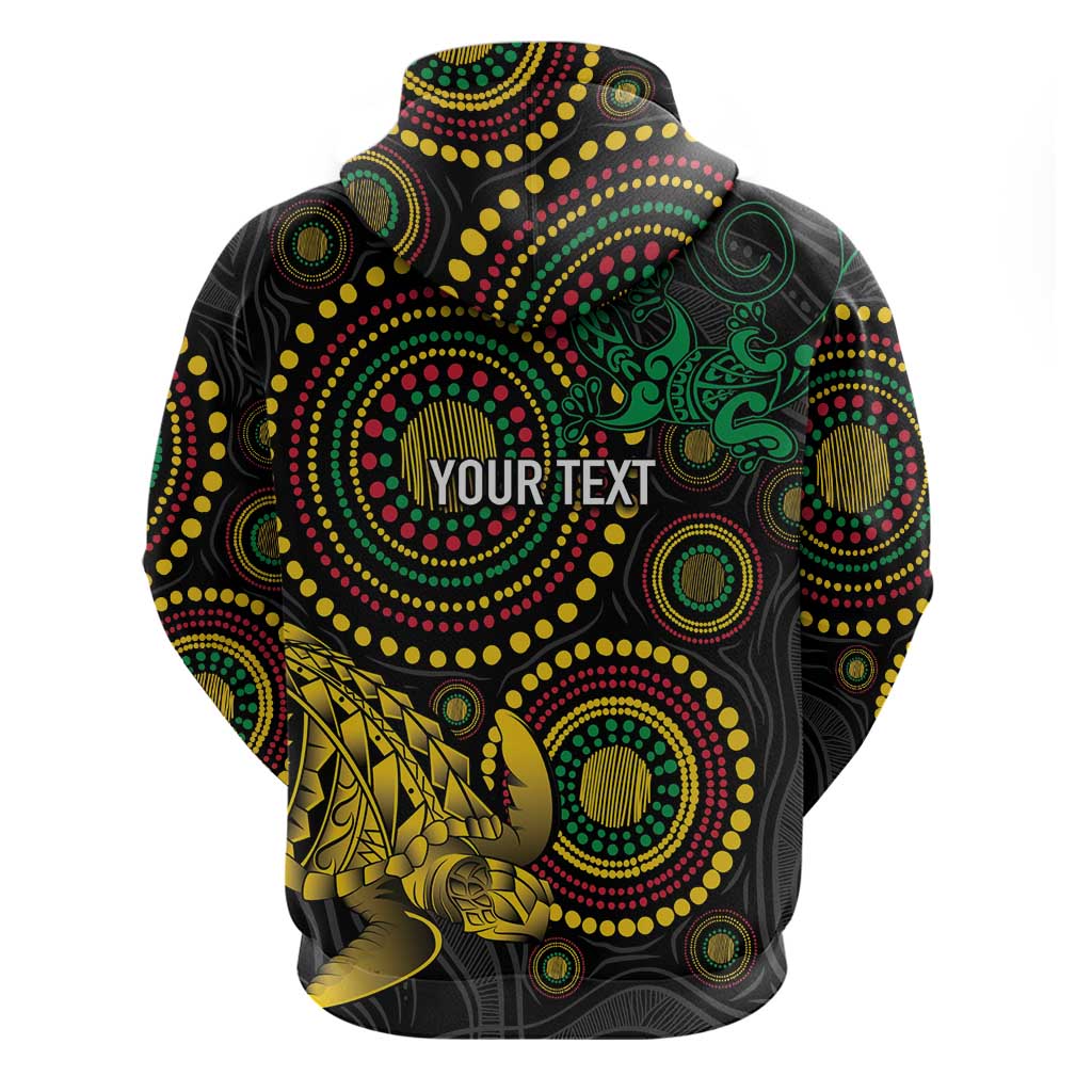 Vanuatu Personalized Aboriginal Arts Zip Hoodie Turtle and Iguana Special - Polynesian Pride