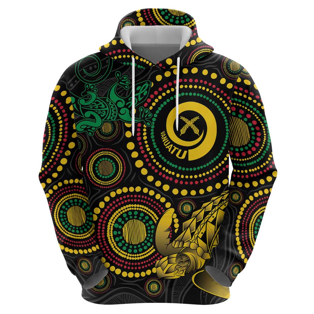 Vanuatu Personalized Aboriginal Arts Zip Hoodie Turtle and Iguana Special - Polynesian Pride