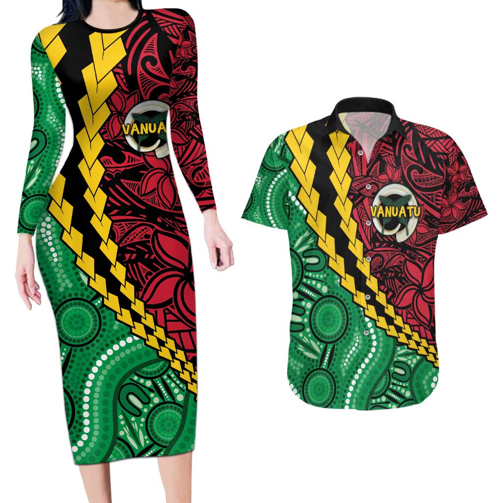 Vanuatu Personalized Tribal Couples Matching Long Sleeve Bodycon Dress and Hawaiian Shirt Aboriginal Inspired Mix Style - Polynesian Pride
