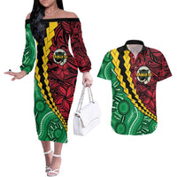 Vanuatu Personalized Tribal Couples Matching Off The Shoulder Long Sleeve Dress and Hawaiian Shirt Aboriginal Inspired Mix Style - Polynesian Pride